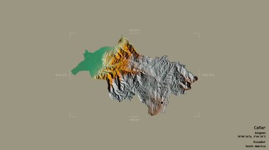 Canar bölgesi, Ekvador vilayeti, jeoreferatlı bir sınır kutusunda katı bir arka planda izole edilmiş. Etiketler. Topografik yardım haritası. 3B görüntüleme