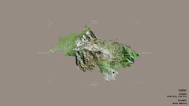 Canar bölgesi, Ekvador vilayeti, jeoreferatlı bir sınır kutusunda katı bir arka planda izole edilmiş. Etiketler. Uydu görüntüleri. 3B görüntüleme