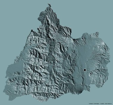Ekvador 'un Cotopaxi eyaleti, başkenti katı renk arkaplanı ile izole edilmiştir. Renkli yükseklik haritası. 3B görüntüleme