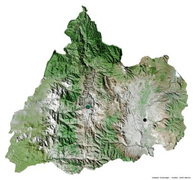 Başkenti beyaz arka planda izole edilmiş olan Ekvador ili Cotopaxi 'nin şekli. Uydu görüntüleri. 3B görüntüleme