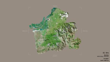 El Oro bölgesi, Ekvador vilayeti, jeoreferatlı bir sınır kutusunda katı bir arka planda izole edilmiş. Etiketler. Uydu görüntüleri. 3B görüntüleme