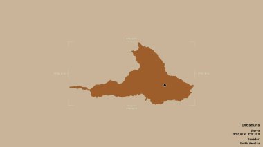 Imbabura bölgesi, Ekvador vilayeti, jeoreferatlı bir sınır kutusunda katı bir arka planda izole edilmiş. Etiketler. Desenli dokuların bileşimi. 3B görüntüleme