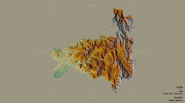 Loja bölgesi, Ekvador vilayeti, jeoreferatlı bir sınır kutusunun sağlam bir arka planında izole edilmiş. Etiketler. Topografik yardım haritası. 3B görüntüleme