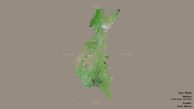 Los Rios bölgesi, Ekvador vilayeti, jeoreferatlı bir sınır kutusunda sağlam bir arka planda izole edilmiş. Etiketler. Uydu görüntüleri. 3B görüntüleme