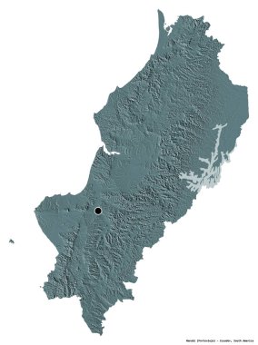 Manabi, Ekvador eyaleti, başkenti beyaz arka planda izole edilmiş. Renkli yükseklik haritası. 3B görüntüleme