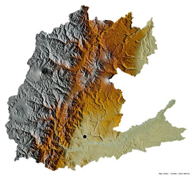 Napo 'nun şekli, Ekvador eyaleti, başkenti beyaz arka planda izole edilmiş. Topografik yardım haritası. 3B görüntüleme