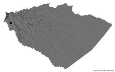 Başkenti beyaz arka planda izole edilmiş Pastaza, Ekvador vilayeti. Çift seviyeli yükseklik haritası. 3B görüntüleme