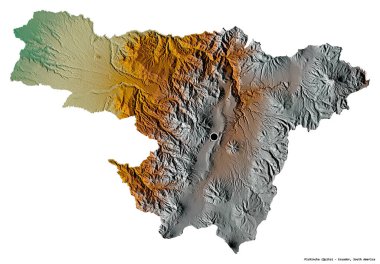 Pichincha, Ekvador eyaleti, başkenti beyaz arka planda izole edilmiş. Topografik yardım haritası. 3B görüntüleme