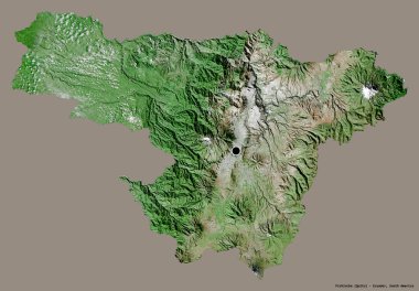Pichincha 'nın şekli, Ekvador eyaleti, başkenti katı renk arkaplanı ile izole edilmiştir. Uydu görüntüleri. 3B görüntüleme