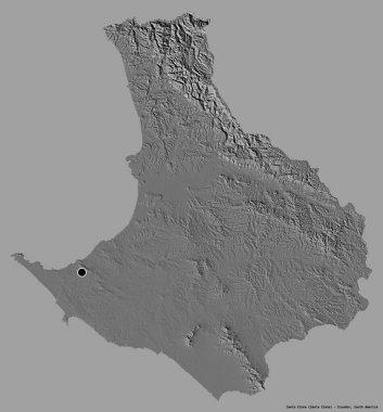 Santa Elena 'nın şekli, Ekvador eyaleti, başkenti katı bir renk arkaplanı ile izole edilmiş. Çift seviyeli yükseklik haritası. 3B görüntüleme