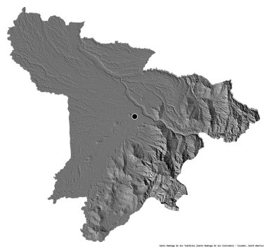 Beyaz arka planda başkenti izole edilmiş Santo Domingo de los Tsachilas şehri. Çift seviyeli yükseklik haritası. 3B görüntüleme