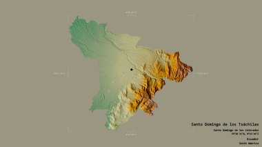Santo Domingo de los Tsachilas bölgesi, Ekvador vilayeti, jeoreferatlı bir sınır kutusunda katı bir arka planda izole edilmiştir. Etiketler. Topografik yardım haritası. 3B görüntüleme