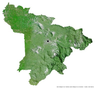 Beyaz arka planda başkenti izole edilmiş Santo Domingo de los Tsachilas şehri. Uydu görüntüleri. 3B görüntüleme