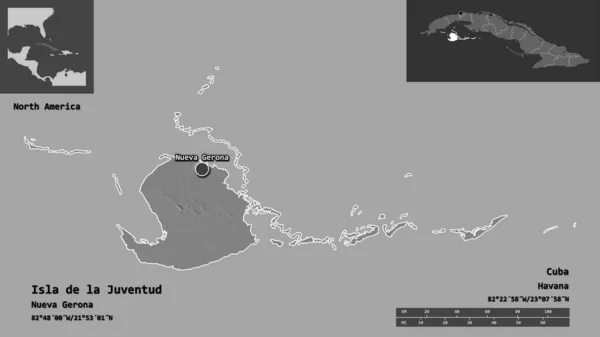 Forma Isla Juventud Provincia Cuba Capital Escala Distancia Vistas Previas —  Fotos de Stock