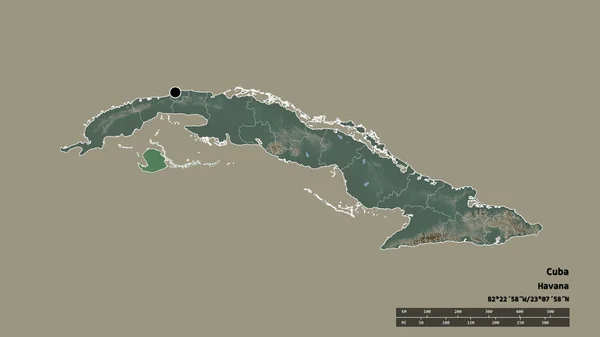 Forme Désaturée Cuba Avec Capitale Principale Division Régionale Région Séparée — Photo