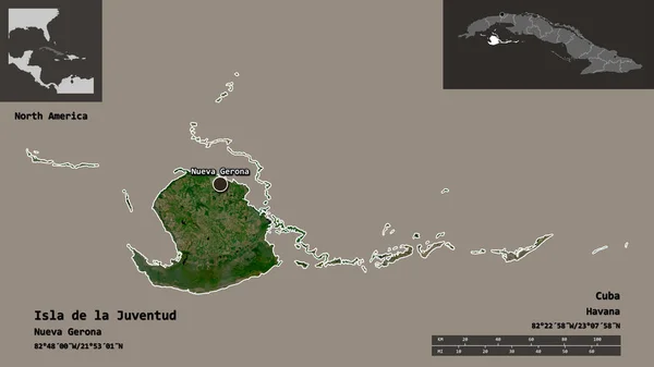 Форма Ісла Джувентуд Провінції Куба Столиці Масштаб Відстаней Превью Етикетки — стокове фото