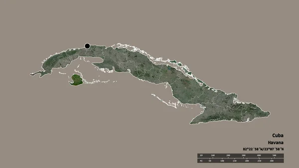 主要な地域部門と分離されたイスラ ユベントス地域でキューバの荒廃した形 ラベル 衛星画像 3Dレンダリング — ストック写真