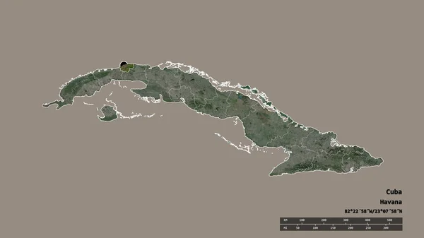 Förnedrad Form Kuba Med Dess Huvudstad Huvudsakliga Regionala Indelning Och — Stockfoto