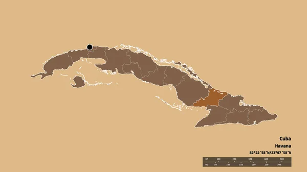 Desaturated Shape Cuba Its Capital Main Regional Division Separated Las — Stock Photo, Image