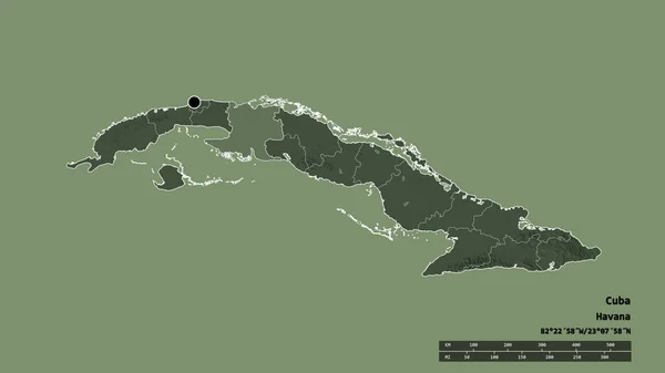 Kuba Kiszáradt Alakja Fővárosával Regionális Körzetével Szétválasztott Matanzas Területtel Címkék — Stock Fotó