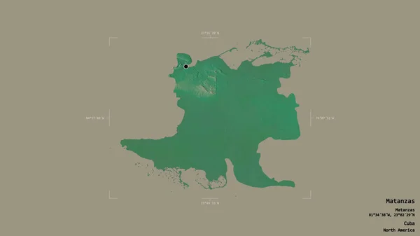古巴省马坦萨斯地区 在一个地理参照框的坚实背景下被隔离 地形浮雕图 3D渲染 — 图库照片