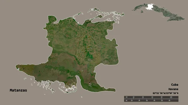 キューバの州 マタンサの形は その首都はしっかりとした背景に隔離されています 距離スケール リージョンプレビュー およびラベル 衛星画像 3Dレンダリング — ストック写真