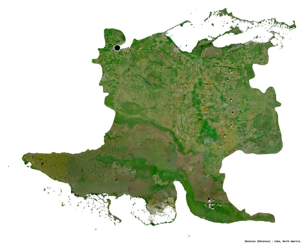 Kształt Matanzas Prowincja Kuby Stolicą Odizolowaną Białym Tle Zdjęcia Satelitarne — Zdjęcie stockowe