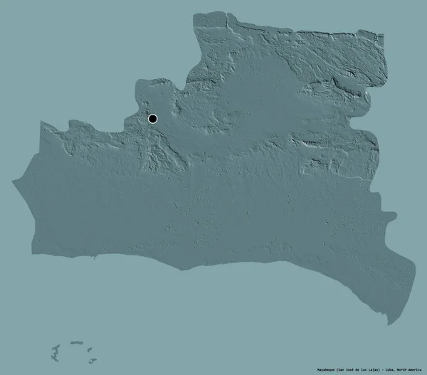 古巴马雅比基省的形状 其首都以纯色背景隔离 彩色高程图 3D渲染 — 图库照片