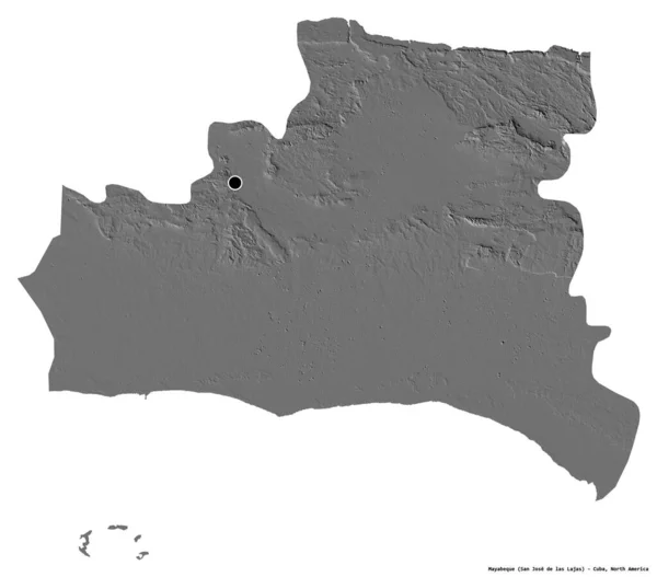 Форма Mayabeque Провинция Куба Столицей Изолированы Белом Фоне Карта Рельефа — стоковое фото