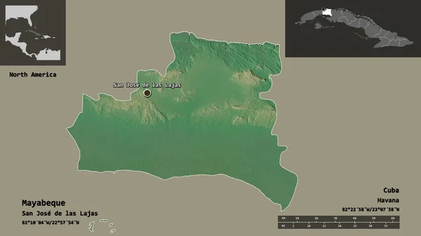 Mayabeque Alakja Kuba Tartomány Fővárosa Távolsági Skála Előnézet Címkék Topográfiai — Stock Fotó