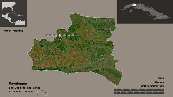 Formen Mayabeque Provinsen Kuba Och Dess Huvudstad Avståndsskala Förhandsvisningar Och — Stockfoto
