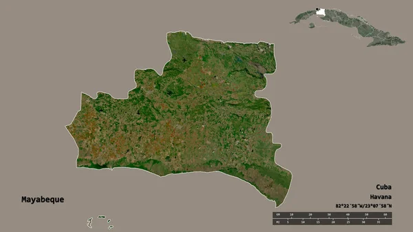 Form Mayabeque Provinsen Kuba Med Huvudstaden Isolerad Solid Bakgrund Avståndsskala — Stockfoto