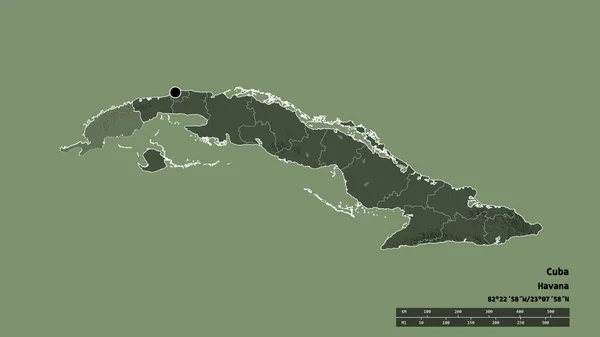Forma Dessaturada Cuba Com Sua Capital Principal Divisão Regional Área — Fotografia de Stock