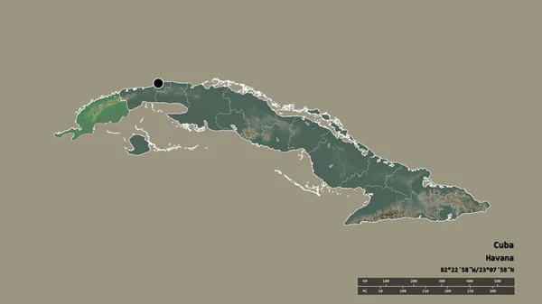 Desaturerad Form Kuba Med Dess Huvudstad Huvudsakliga Regionala Indelning Och — Stockfoto