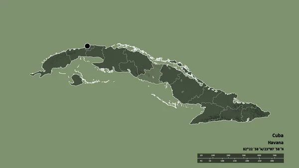 主要な地域部門と分離サンティ スピリトゥス地域とキューバの荒廃した形 ラベル 色の標高マップ 3Dレンダリング — ストック写真