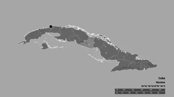 Forme Désaturée Cuba Avec Capitale Principale Division Régionale Zone Séparée — Photo