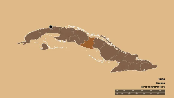 Forme Désaturée Cuba Avec Capitale Principale Division Régionale Zone Séparée — Photo