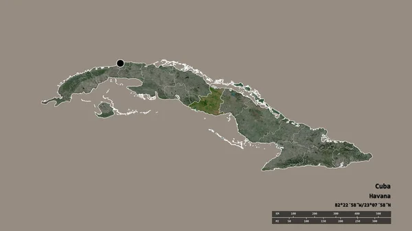 以首都 主要区域分部和分离的Sancti Spiritus地区为首都的古巴的绝望面貌 卫星图像 3D渲染 — 图库照片