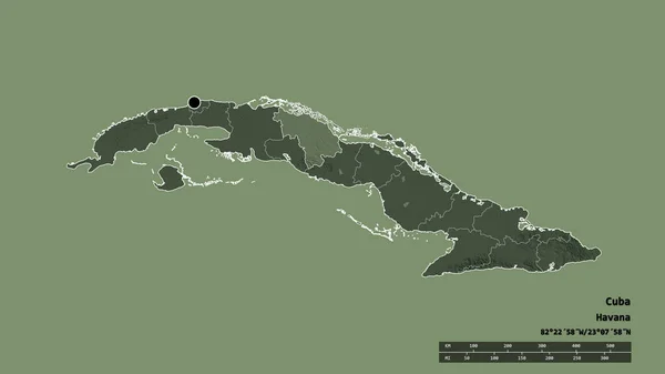 Ungesättigte Form Kubas Mit Seiner Hauptstadt Der Wichtigsten Regionalen Teilung — Stockfoto