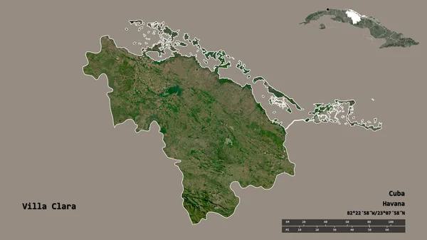 キューバの州 ヴィラ クララの形 その首都はしっかりとした背景に隔離されています 距離スケール リージョンプレビュー およびラベル 衛星画像 3Dレンダリング — ストック写真