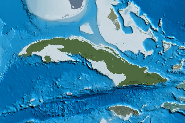 Extended Area Cuba Colored Elevation Map Rendering — Stock Photo, Image