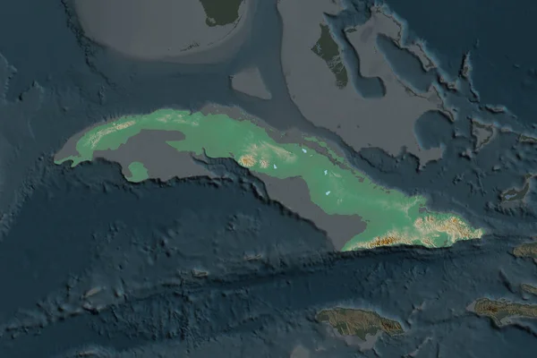 Kształt Kuby Oddzielony Desaturacją Sąsiednich Obszarów Mapa Pomocy Topograficznej Renderowanie — Zdjęcie stockowe