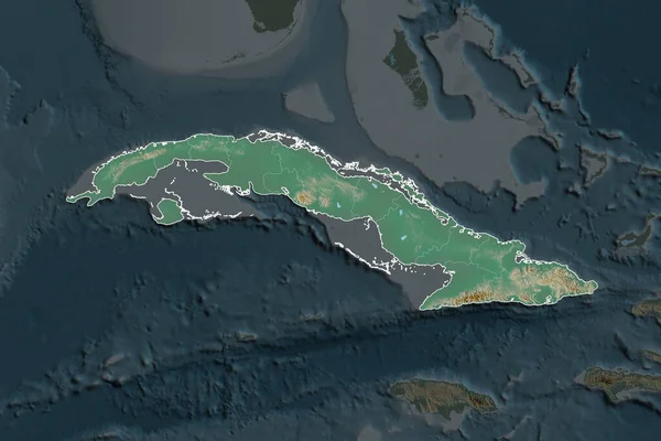 Forma Cuba Separada Pela Dessaturação Áreas Vizinhas Fronteiras Mapa Topográfico — Fotografia de Stock