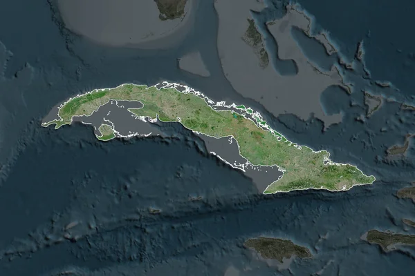 Küba Nın Şekli Komşu Bölgelerin Dedoygunluğuyla Ayrılır Sınırlar Uydu Görüntüleri — Stok fotoğraf