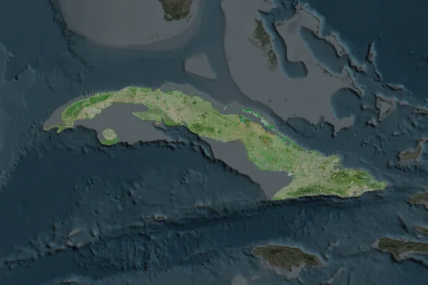 Küba Nın Şekli Komşu Bölgelerin Dedoygunluğuyla Ayrılır Uydu Görüntüleri Görüntüleme — Stok fotoğraf