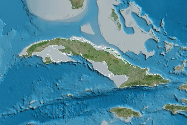 Rozszerzony Obszar Zarysowanej Kuby Zdjęcia Satelitarne Renderowanie — Zdjęcie stockowe