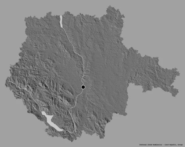 Tvar Jihočeského Kraje Hlavním Městem Izolovaným Pevném Barevném Pozadí Mapa — Stock fotografie