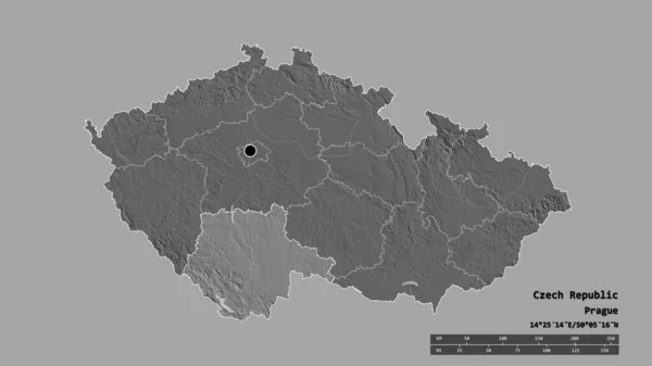 Forma Desnaturalizada República Checa Con Capital División Regional Principal Zona — Foto de Stock