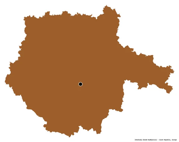 Kształt Jihocesky Regionu Czech Jego Kapitału Izolowane Białym Tle Skład — Zdjęcie stockowe
