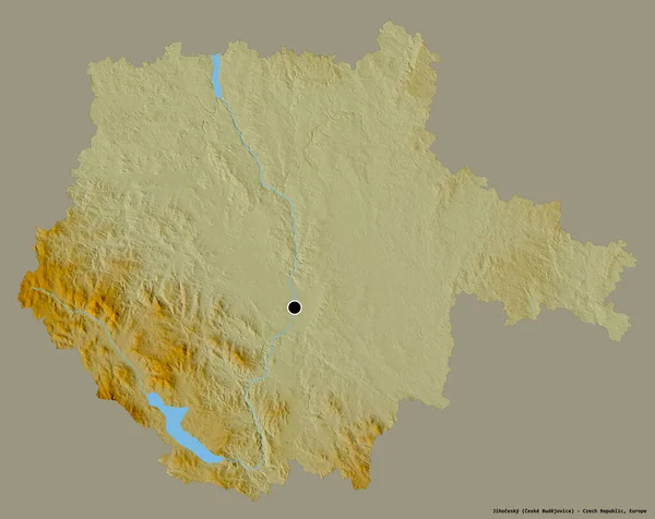 Tvar Jihočeského Kraje Hlavním Městem Izolovaným Pevném Barevném Pozadí Topografická — Stock fotografie